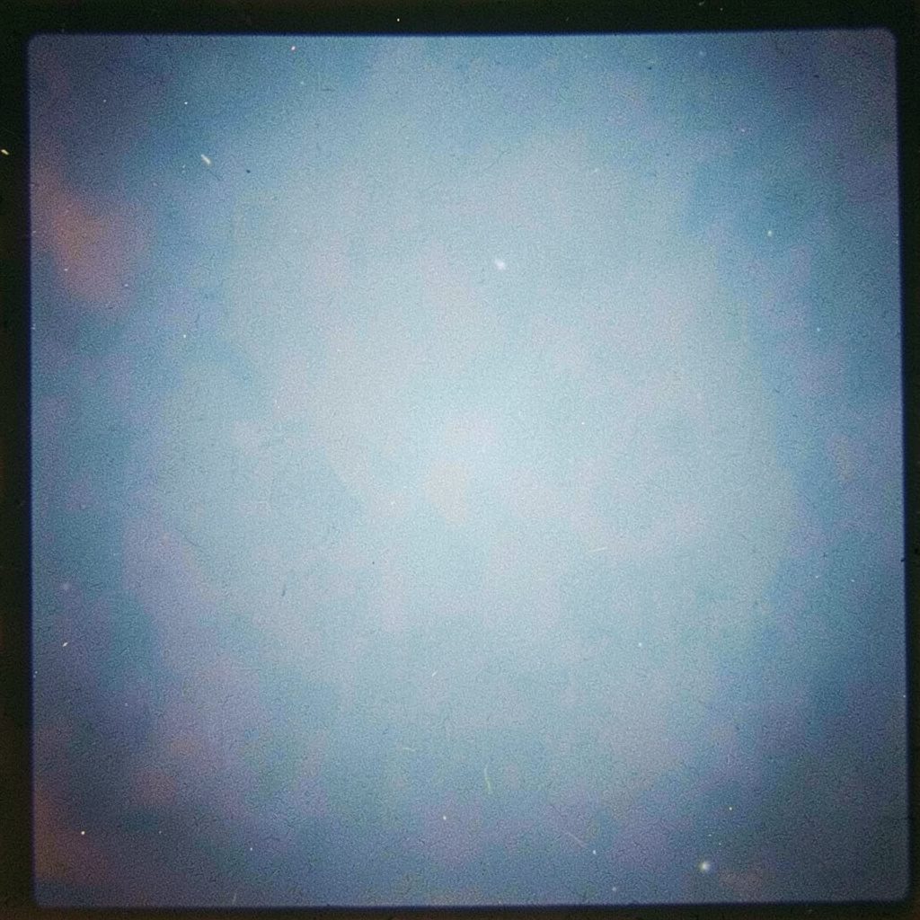 Analog film still showing conference banners and seated audience in a university auditorium, soft grain, teal and amber tones.